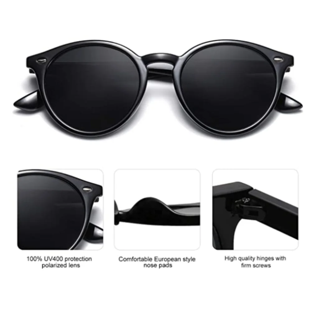 💫Black Round Polarized Sunglasses for Women Men Classic Vintage - Picture 2 of 3